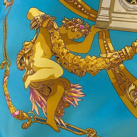 Vintage Hermes Paris Opera Garnier Baroque Silk Scarf, Turquoise Gold Lux 1483 - Picture 8 of 13